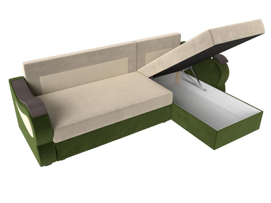 диван-кровать Лига Диванов Меркурий лайт угловой (бежевый/зелёный)
